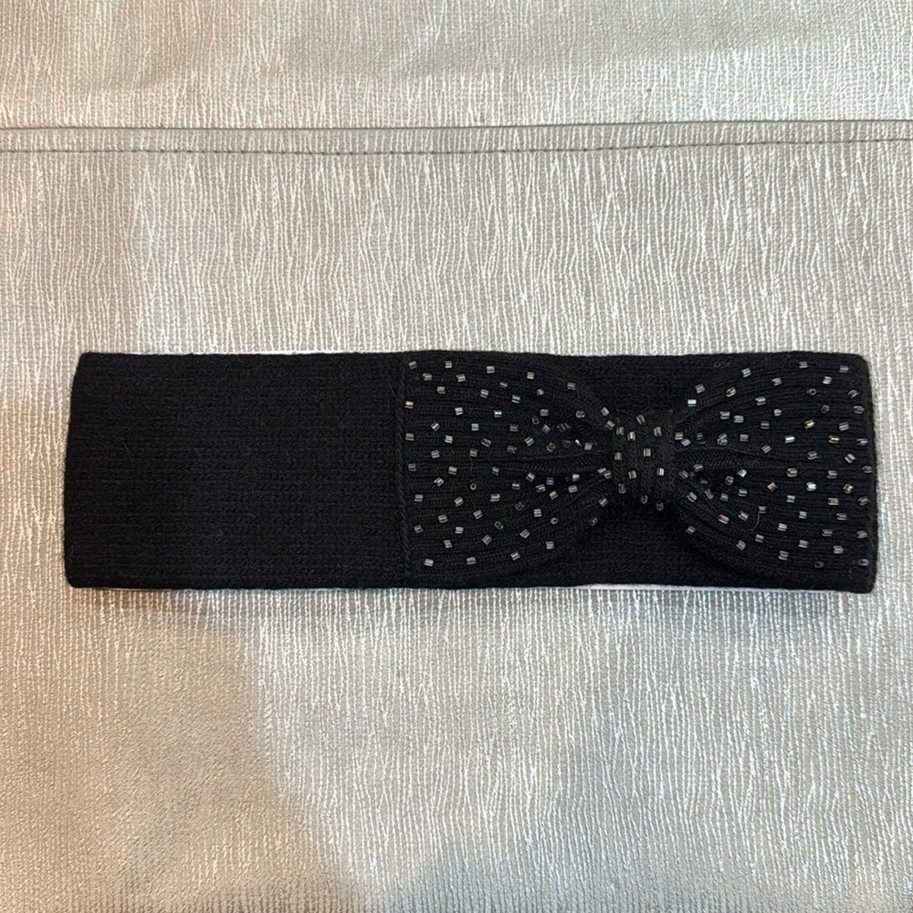 NWT Saks Fifth Avenue Wool Cashmere blend Winter headband bow crystals